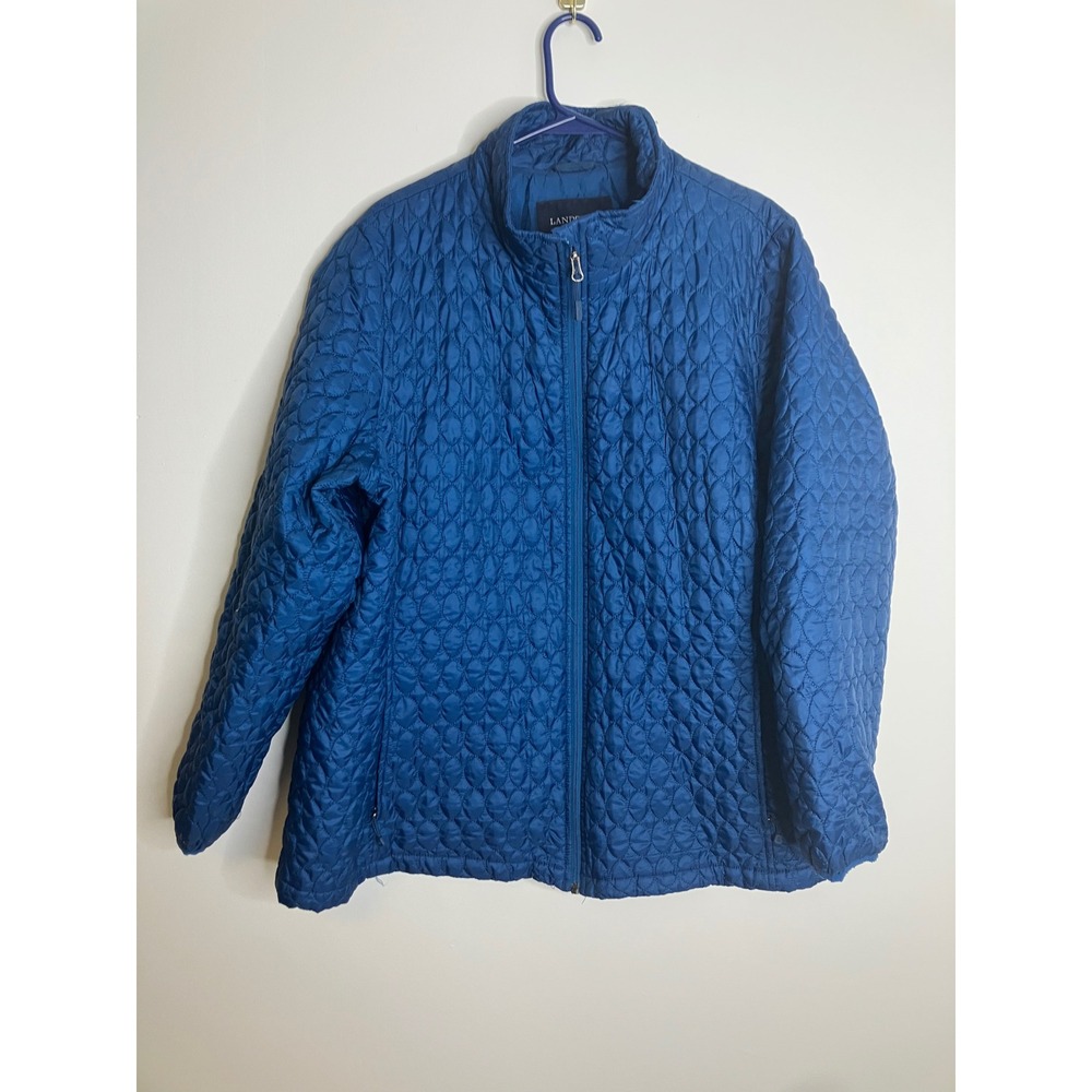 Lands' End Quilted Jacket Womens 3X Blue Good Primaloft Insulated Full Zip Coat